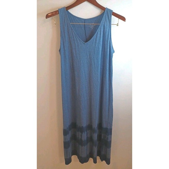Pure J. Jill Tie Dyed Maxi Dress M Petite Blue Sleeveless Pullover Tank V Neck - Picture 1 of 9
